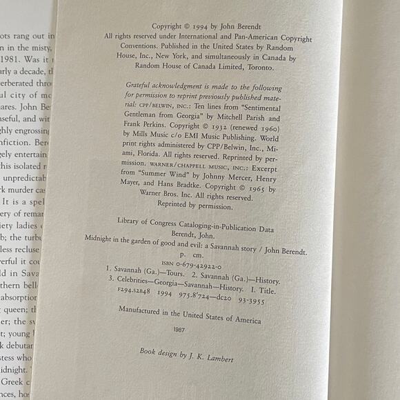 Midnight in the Garden of Good and Evil by John Berendt | 1994 | VNT 1st Edition - Picture 3 of 12